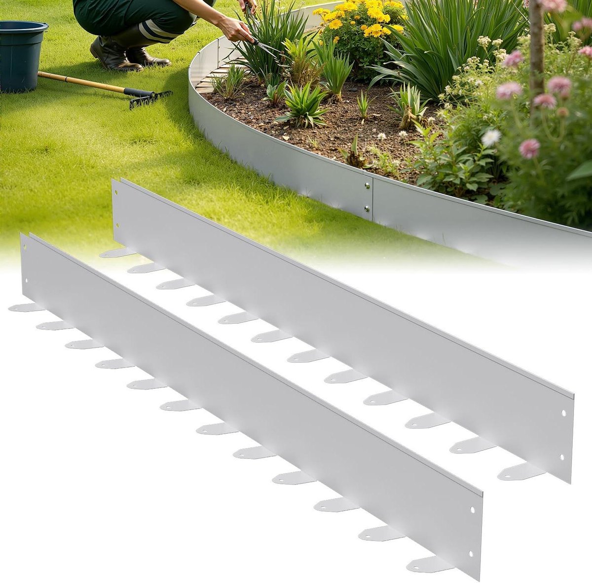 Gazonrand Metaal - Bloembed Omranding - Tuin Vormgeven - Flexibel Buigbaar - 30 Stuks - Zilver