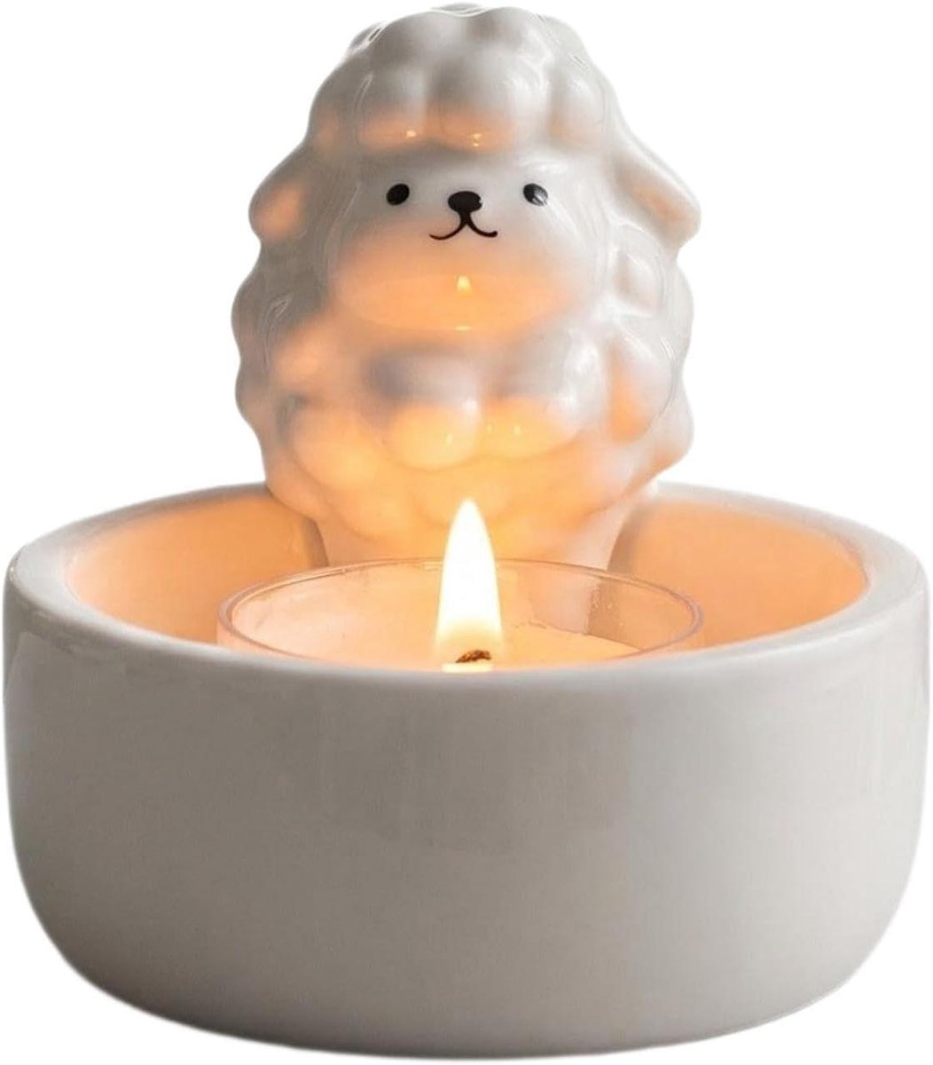 Waxinelicht Houder - Theelichthouder Kaarsenhouder - Sfeerverlichting Creëren - Keramisch Dierlijk Ontwerp - 10x10x10 cm - Wit