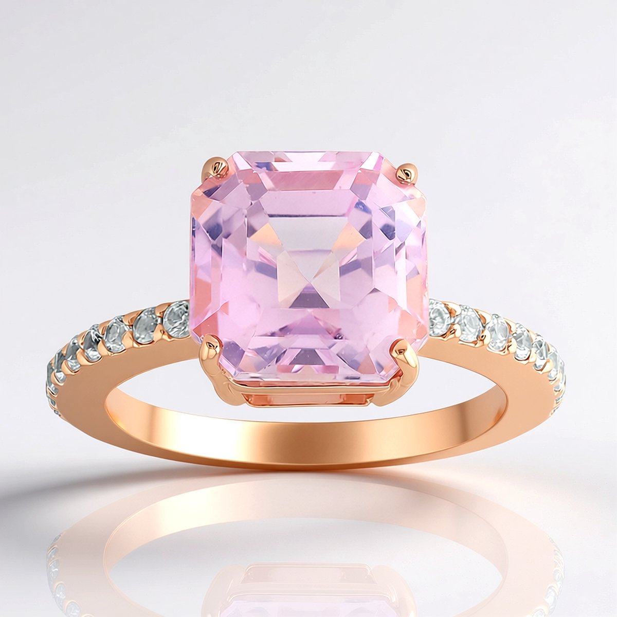 Cavill - Roségouden zilveren ring - 4,224 ct achthoekige kunziet uit Afghanistan - 18 Cambodjaanse zirkonia's pavé - Elegante damesring