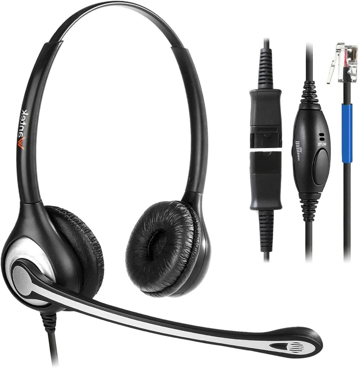 Telefoon Headset RJ9 - Dubbele Microfoon - Callcenter Gebruik - Ruisonderdrukking - Quick Disconnect - Zwart