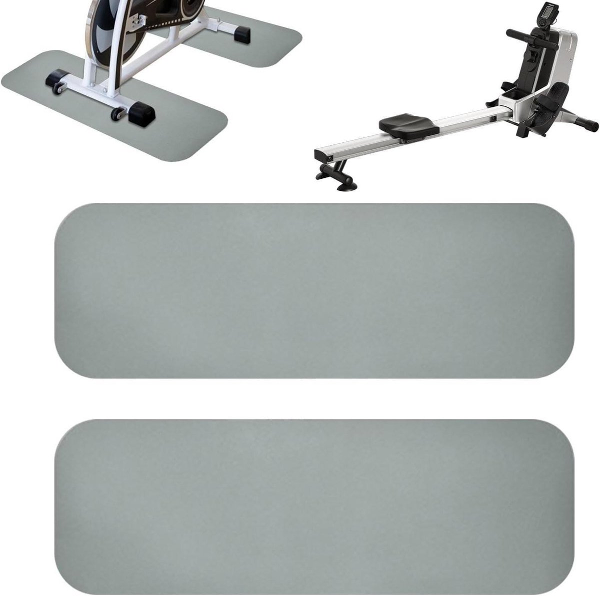 Loopbandmat - Fitnessmat Hometrainer - Vloer Beschermen - Antislip Geluidsdempend - 65x180 cm - Grijs