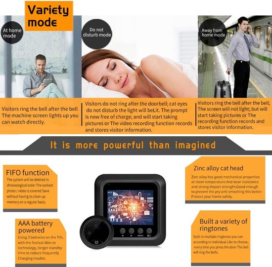 Digitale deurspion beveiligingscamera, intelligente deurbel, 2,4 inch lcd-scherm, nachtzicht, foto-opname, digitale camera voor deurmonitor — afbeelding 5