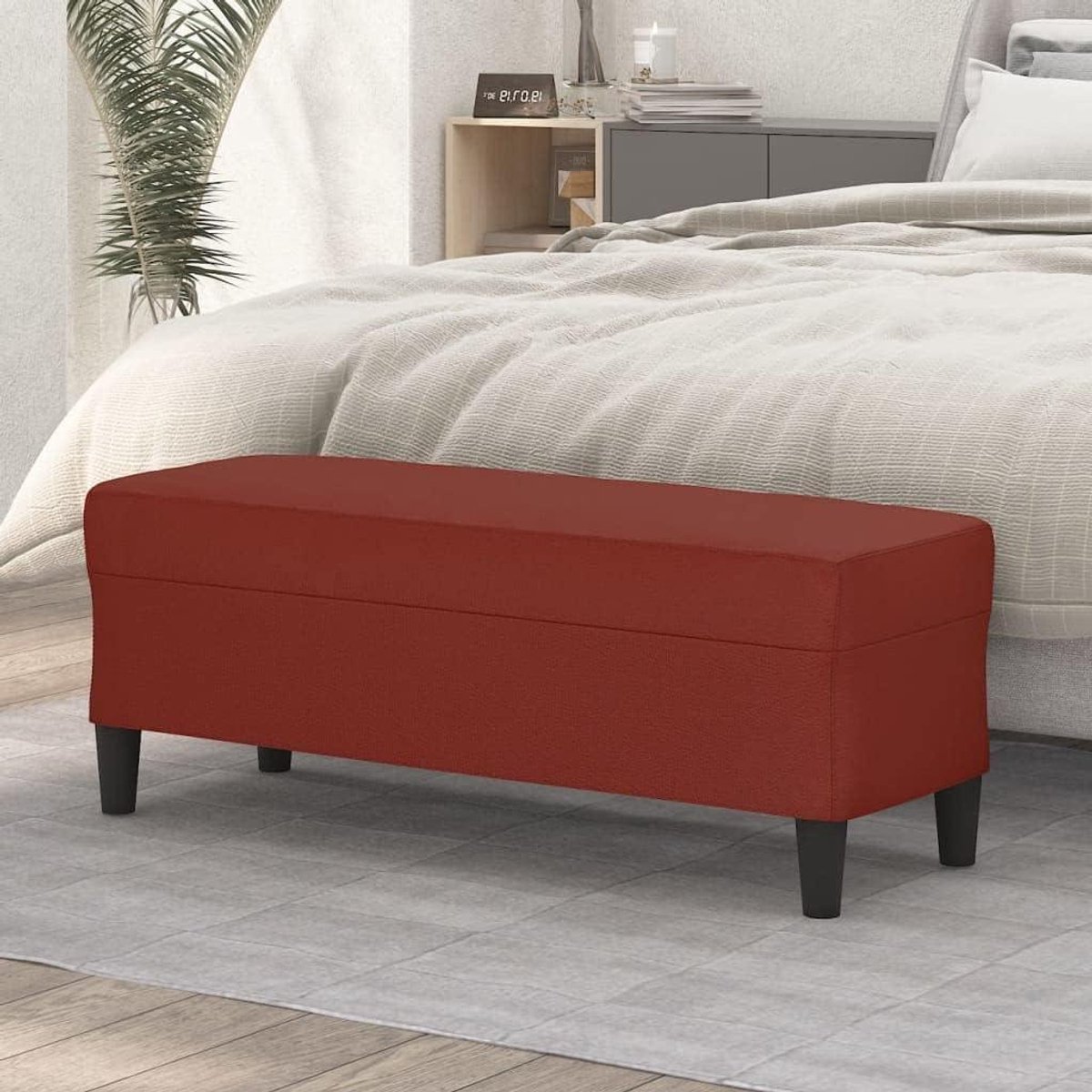 Zitbank - Gestoffeerd meubel - Extra zitplek - Vuilafstotend materiaal - 100 x 35 x 41 cm - Wijnrood