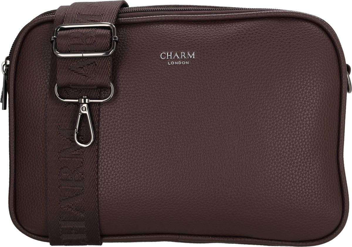 Charm London Mulberry Street Crossbodytas - Schoudertas - Drie Ritsvakken - Verstelbare Schouderband - Afneembaar - Damestas - Schoudertas - Donkerbruin