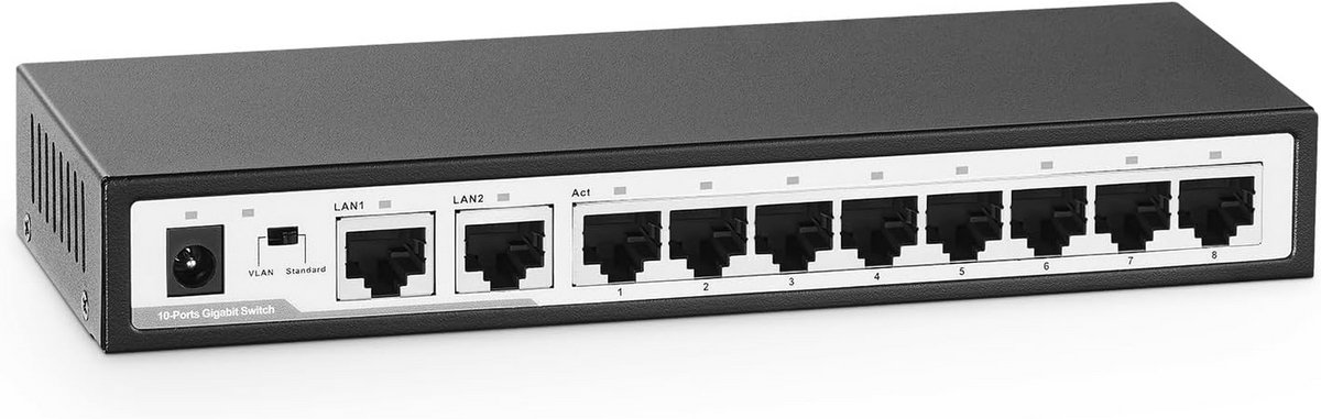 Gigabit Ethernet Switch - Netwerk Hub - Netwerk Uitbreiden - VLAN Isolatie - 10 Poorten - Zwart