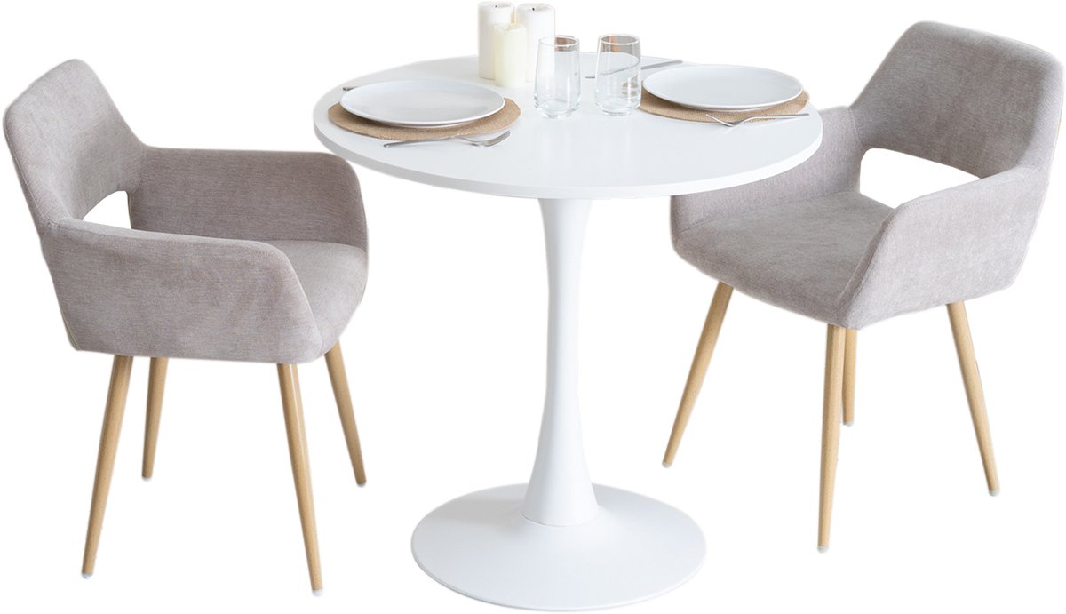 Eetkamerset - 3-delig Ronde tafel Stoelen met fauteuils - Beige