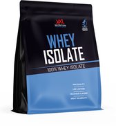 Zwarte en blauwe zak met "XXL Nutrition Whey Isolate 100% Whey Isolate" in witte en blauwe letters.