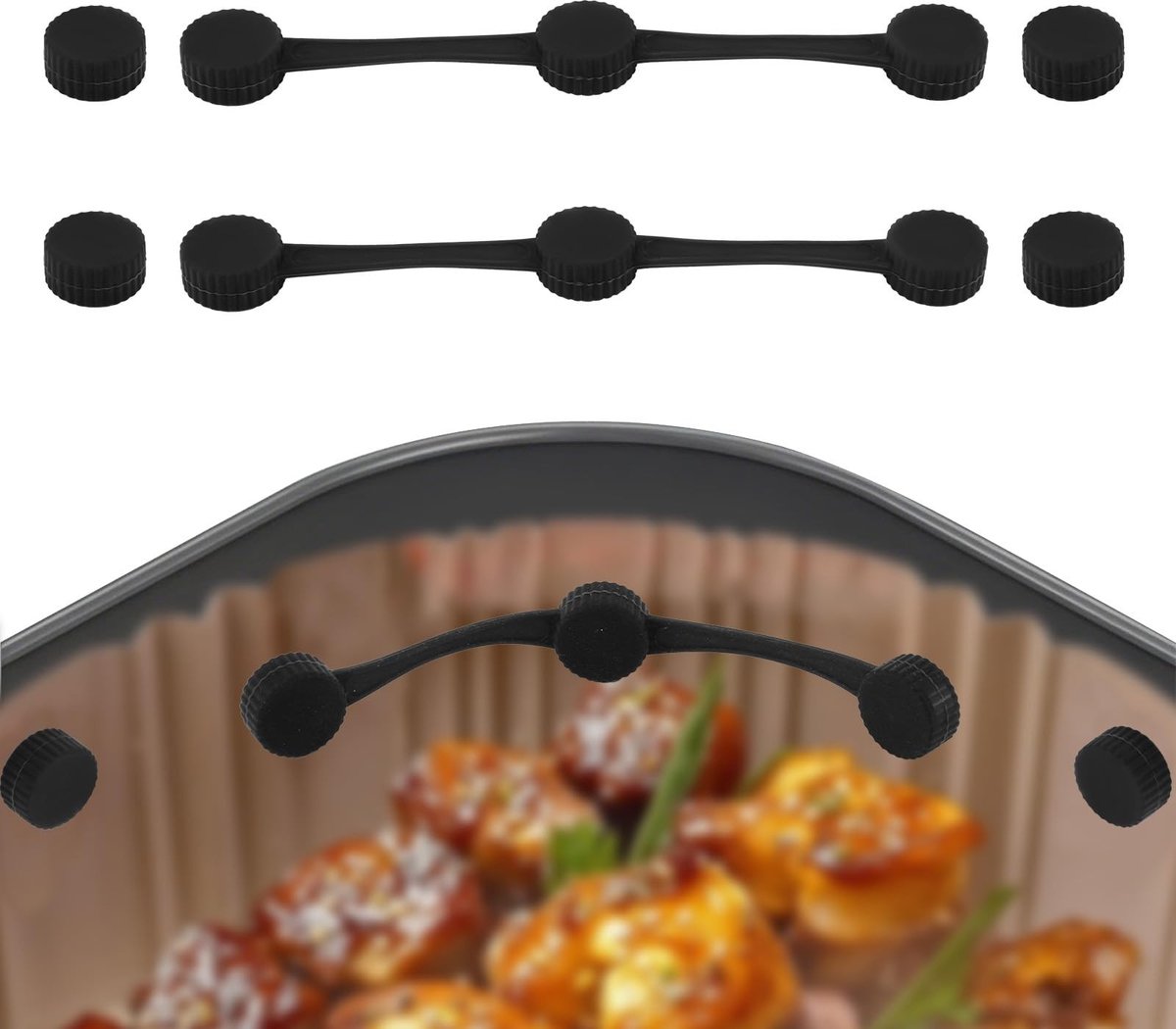 Dailygoods- Airfryer Magneten Universele Compatibiliteit - Siliconen Strips 12,2 x 1,4 cm - Ronde Gespen 1,4 cm - 2 Lange Strips - 4 Gespen - Bescherming Tegen Krassen - Airfryer Accessoires