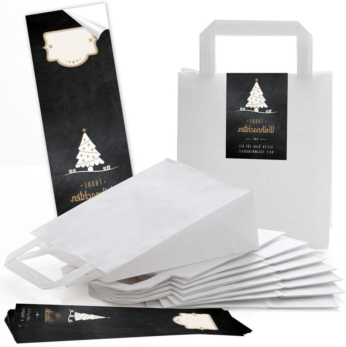 Papieren tasjes - Geschenkzakjes kraft - Cadeaus verpakken - Met handvat en sticker - 100 stuks - Natuurlijk kraft