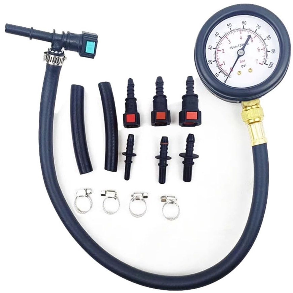 Dailygoods- Druktestapparaat 0-100 PSI - Manometer - Drukmeter - Brandstofpomp - Ventiel - Kunststof/Metaal