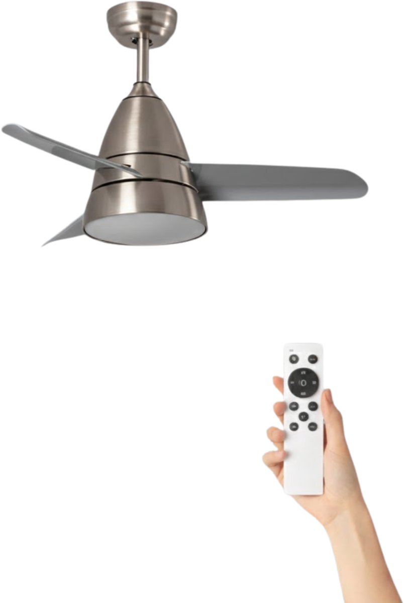 Fantiluxe - Holmstrom - Plafondventilator met verlichting - Zilver - Ø91cm - Afstandsbediening - Met lamp - Plafond ventilator - Slaapkamer