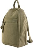 Schuine weergave van een beige ribfluwelen rugzak met Hedgren-logo en verstelbare schouderbanden.