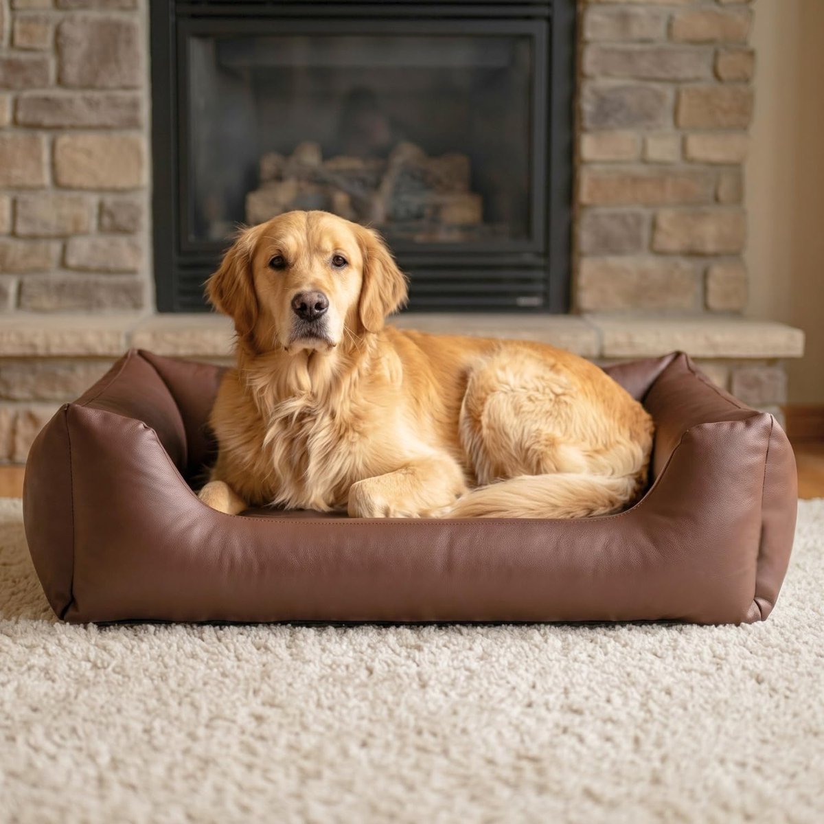 4L Textil Mario Orthopedisch hondenbed van kunstleer, XXL, hondenmand, kunstleer, voor grote honden, traagschuim, visco, extra groot, krasbestendig, waterafstotend, 140 x 110 x 25 cm, bruin