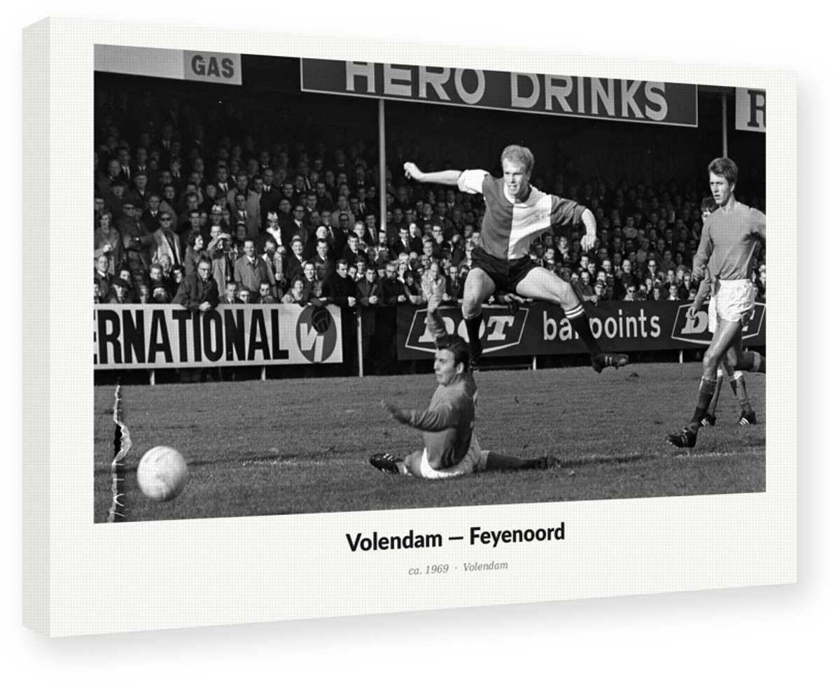 Volendam Feyenoord 1969 Voetbal Schilderij 30x20 cm - Canvas op Frame Wanddecoratie - Geels Jonk Duel Kunstdruk