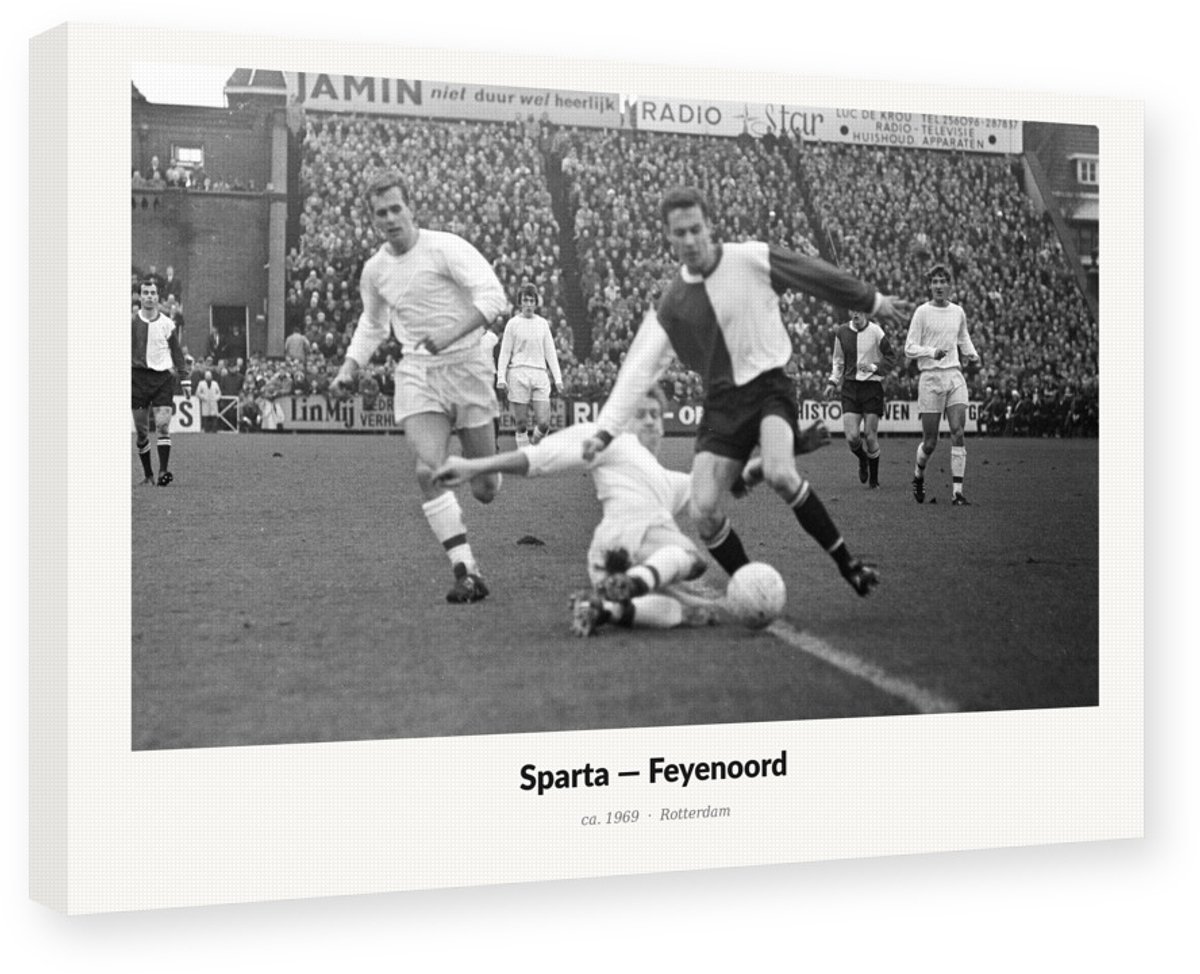 Sparta Feyenoord 1969 Kindvall Duel - 45x30 cm Canvas op Frame - Vintage Voetbal Wanddecoratie Schilderij - Voetbal Canvas