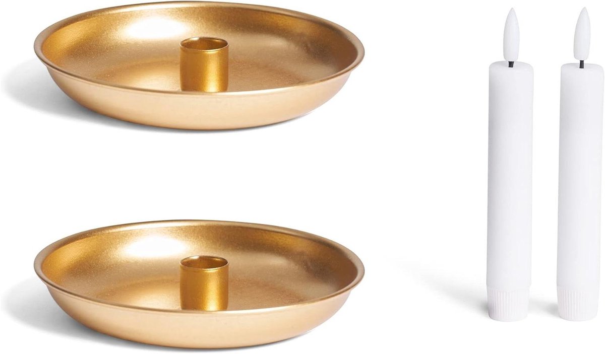 Kandelaars Set - Kaarsenhouders Goud - Tafeldecoratie - Brede Stabiliteit - 18 cm - Goud