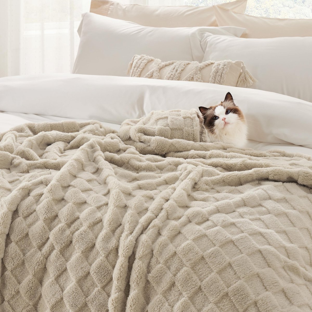Dailygoods- Deken XXL 240x220 cm - Pluizige Fleece/Sherpa Deken - Schaakbordpatroon - Zachte/Warme Woondeken - Geruite Knuffeldeken - Premium Microvezel