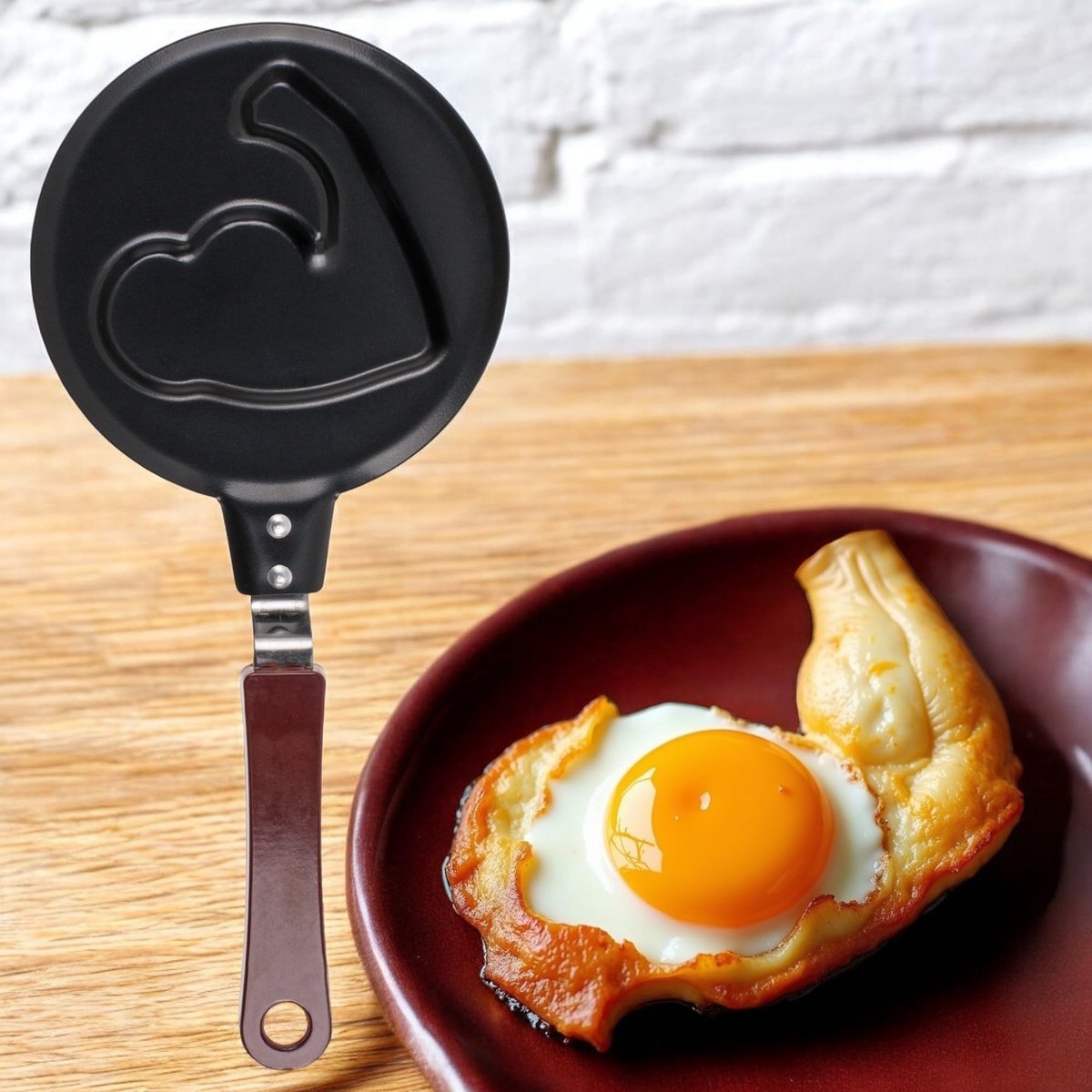 Dailygoods- Braadpan Mini 12 cm - Antiaanbaklaag - Draagbaar - Hittebestendige Handgreep - Voor Eén Ei - Schattige Vorm - Koekenpan