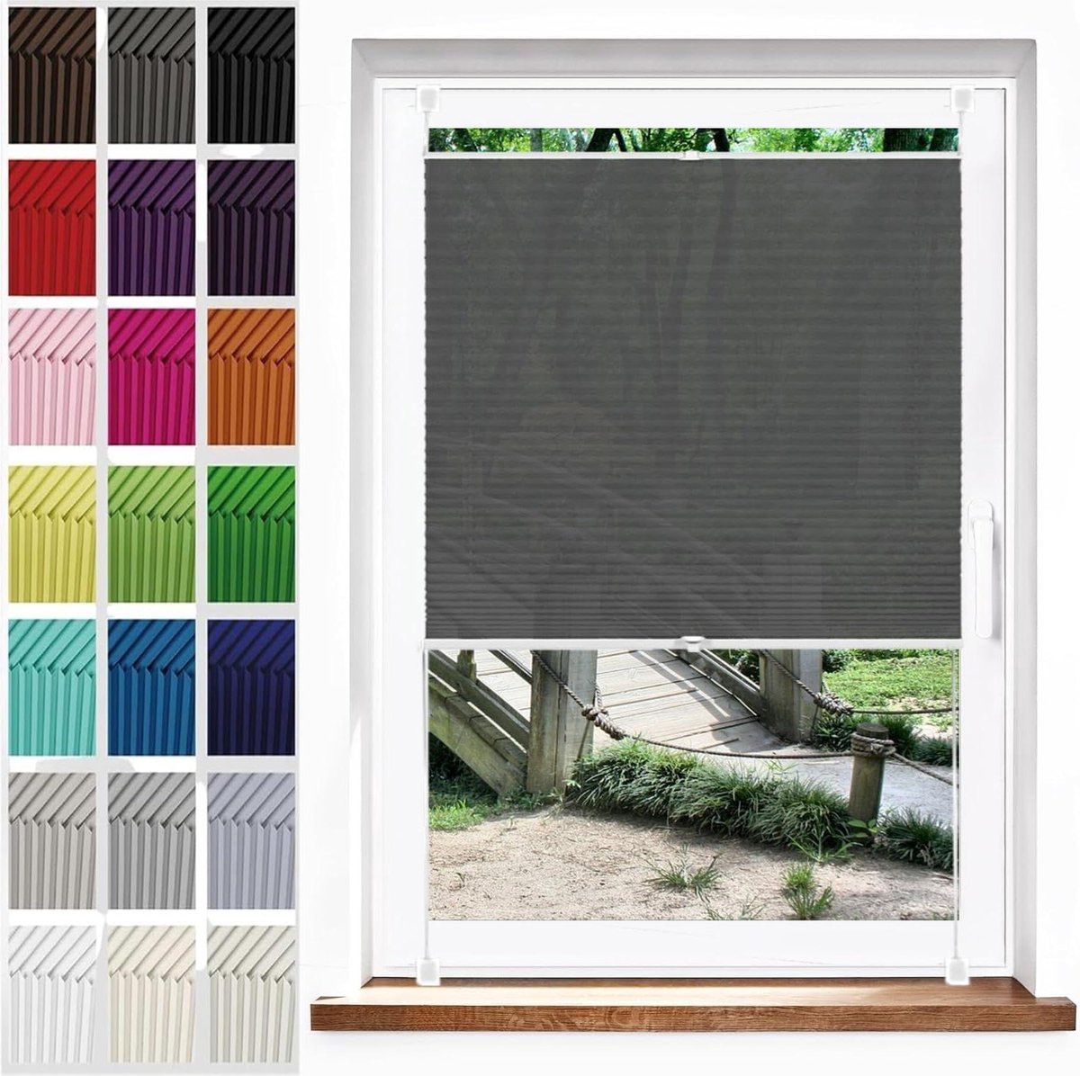 Plissé Rolgordijn - Klemmfix Gordijn - Privacy In Huis - Top Down Bottom Up - 64 x 65 cm -