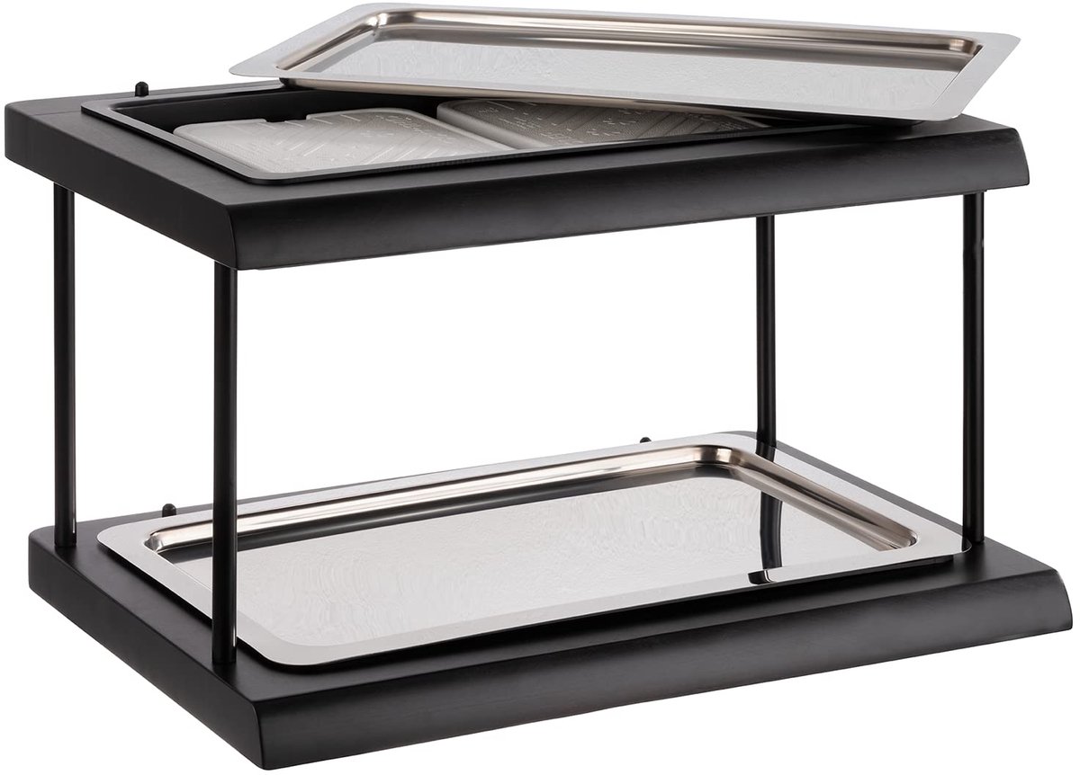 APS Buffetvitrine - dubbellaagse vitrine van beukenhout - zwart - 60 x 41 x 5 cm