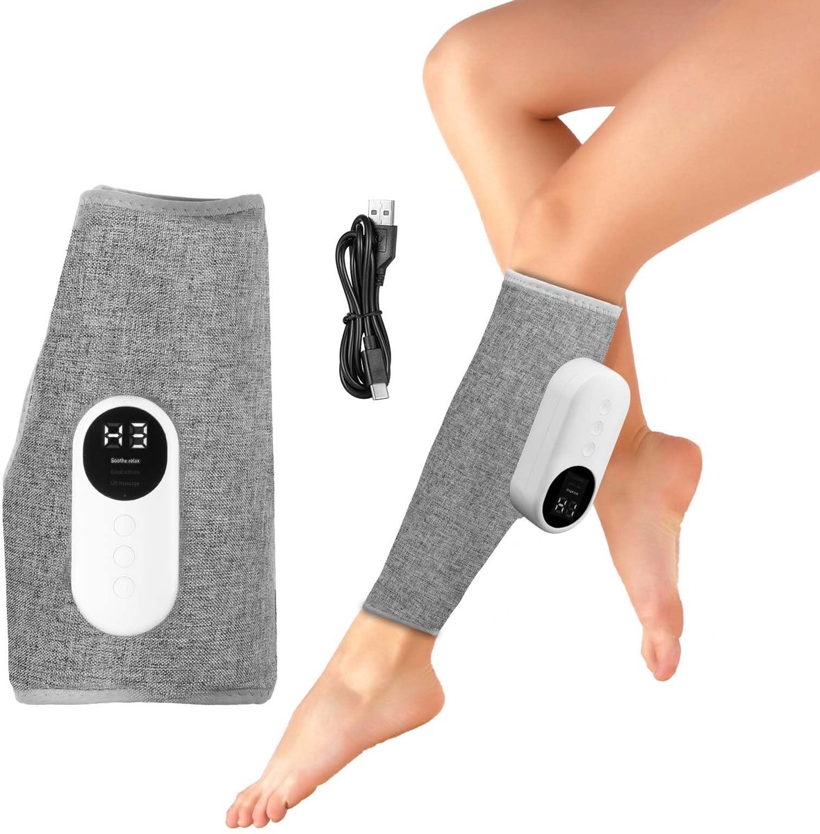 carmdering - Beenmassageapparaat - Luchtdrukmassage - Beenherstellingsapparaat - Grijs, 3 modi, 3 intensiteiten, 3 temperaturen - 2000 mAh, 15 min timer - Voor kuit, voet en arm - Cadeau voor ouders en ouderen