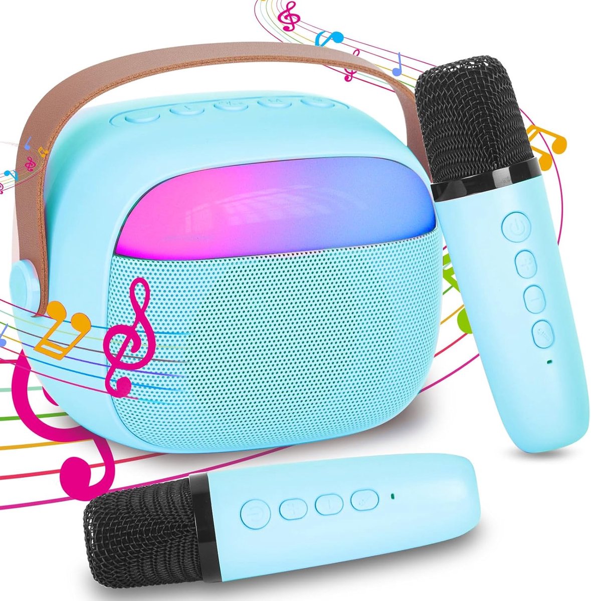 Sander Shop Professionele Karaoke Compleet, Draagbare Bluetooth Karaoke Speaker met 2 Microfoons en Lichten Kinder- en Volwassenenfeestjes, Verjaardagsgeschenken voor Meisjes, Jongens en Familiefeestjes thuis(Blauw)