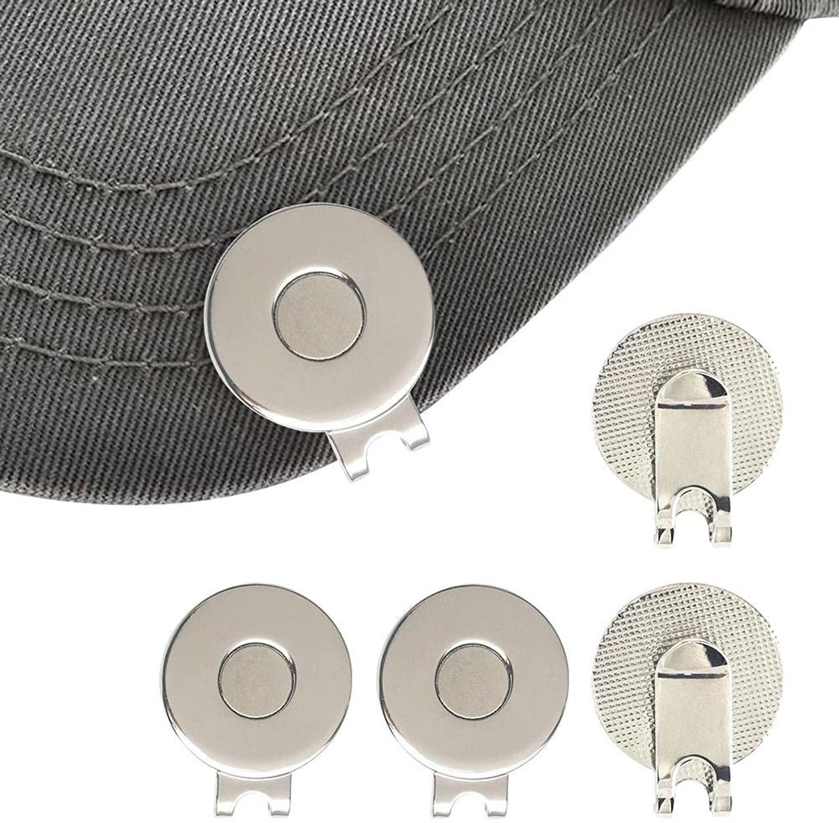 Dailygoods- Hoedclip 4 Stuks - Magnetische Golfbalmarker - Zinklegering - Sterke Magneet - Zilver - Afmetingen 3 x 2,5 cm