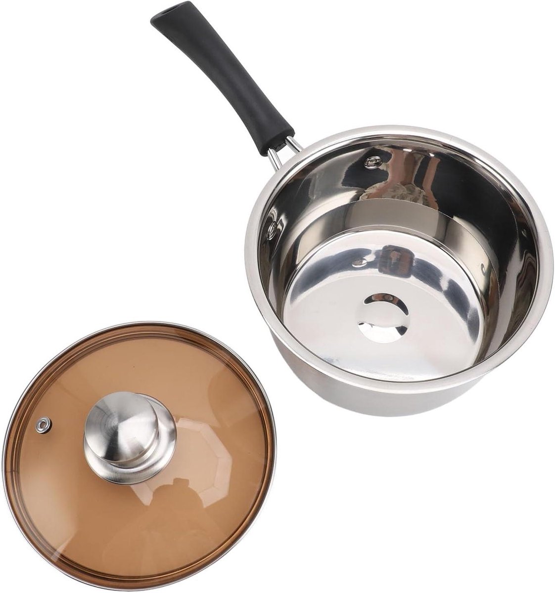 Roestvrijstalen Sauspan Kookpot Melkpan Snelle Maaltijden Bereiden Snelle Warmteoverdracht 14 cm Zilver