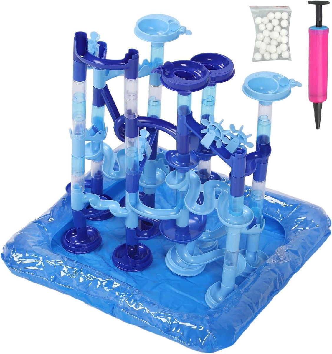 Knikkerbaan Set - Waterspel Bouwstenen - Educatief Spelen - DIY Waterpret - 75 Delen - Blauw