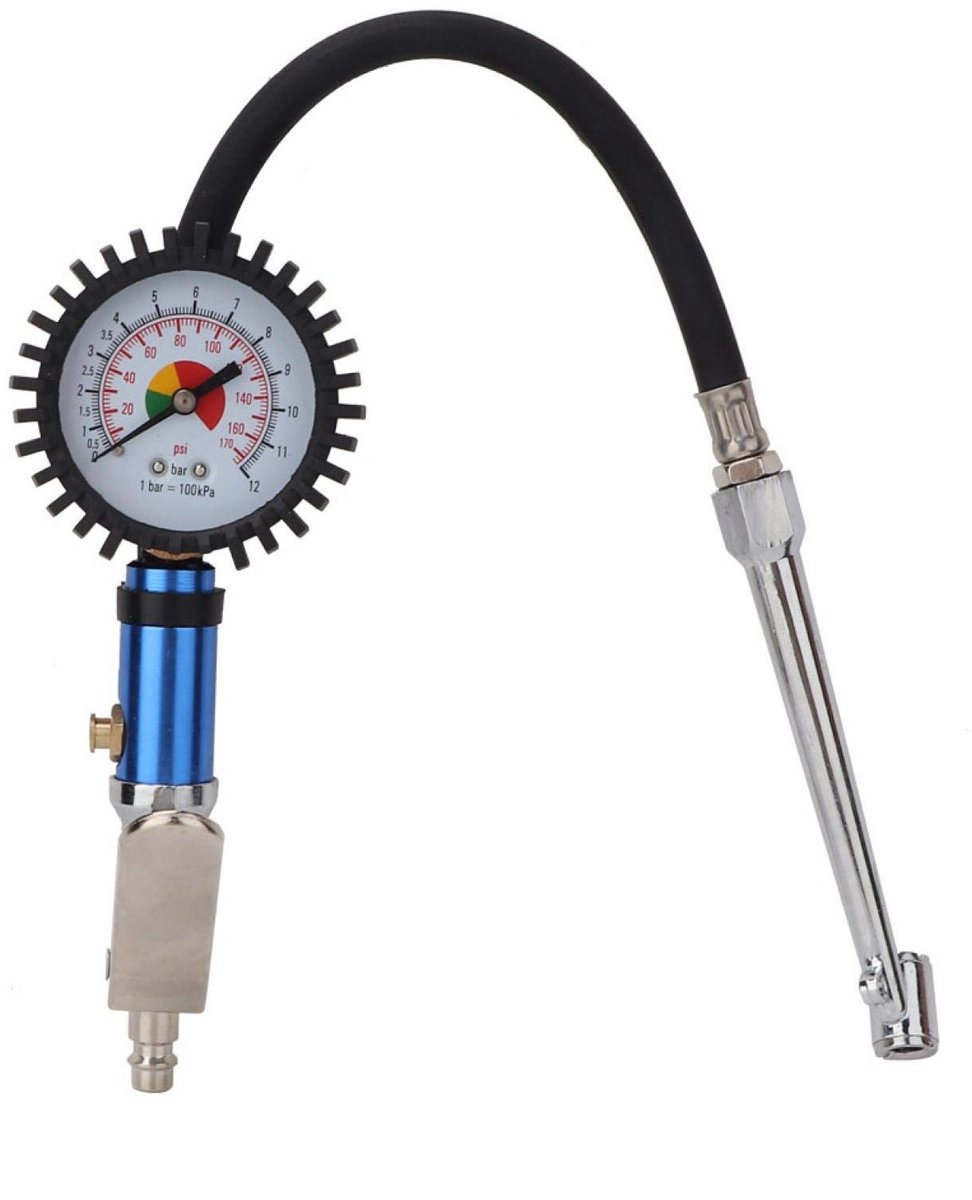 Dailygoods- Bandenpomp met manometer - Bandenpomp 12 bar - Bandenspanningsmeter voor auto - Snelle luchtconnector - Zelfklemmende kop - Wijzerplaat 55 mm