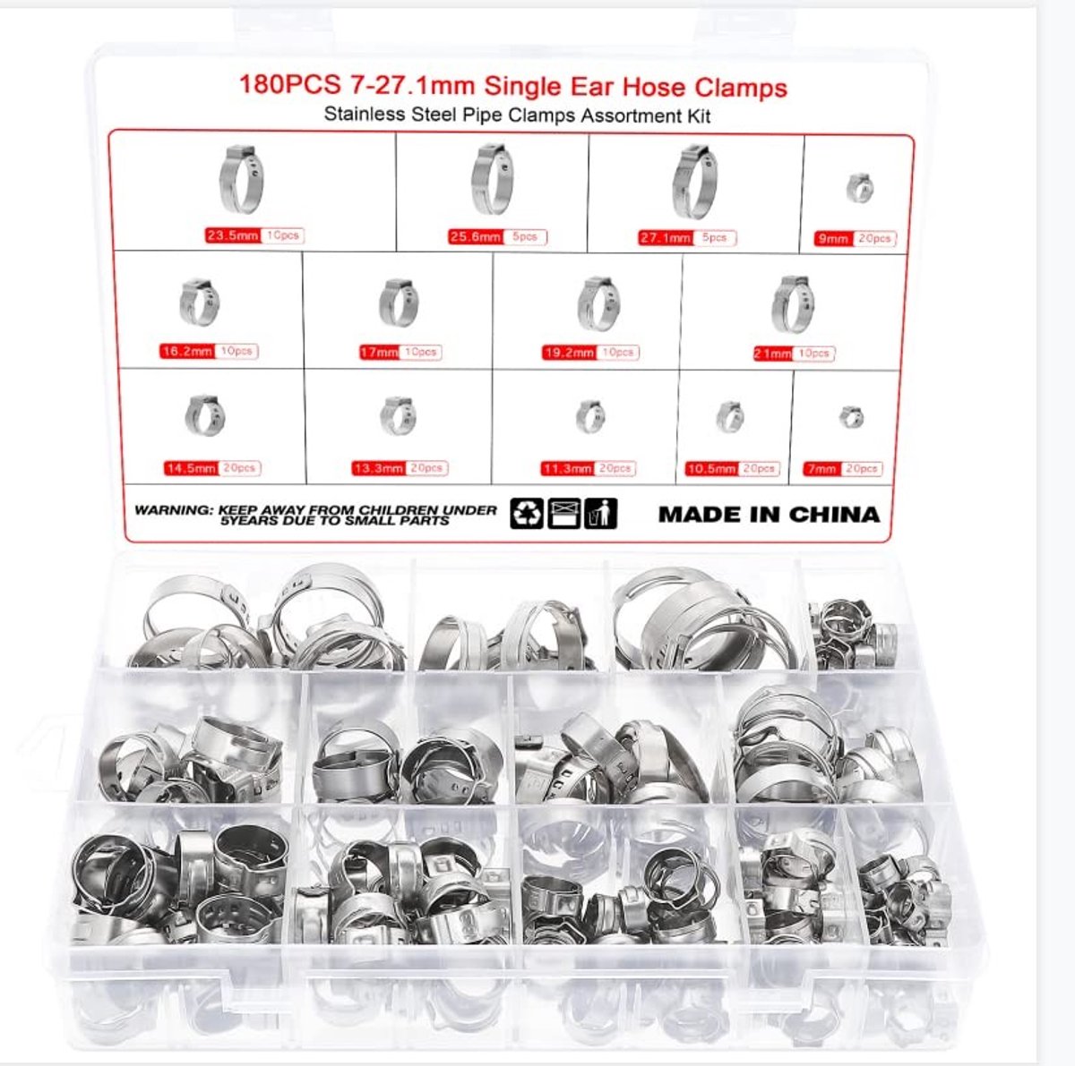 Dailygoods- Slangklemmen Assortiment 180 Stuks - Slangklemmen RVS - Traploze Klemset - Flexibele Klemmen - 360° Precisieontwerp - Geschikt voor Motorinstallaties - Pijpklemmen