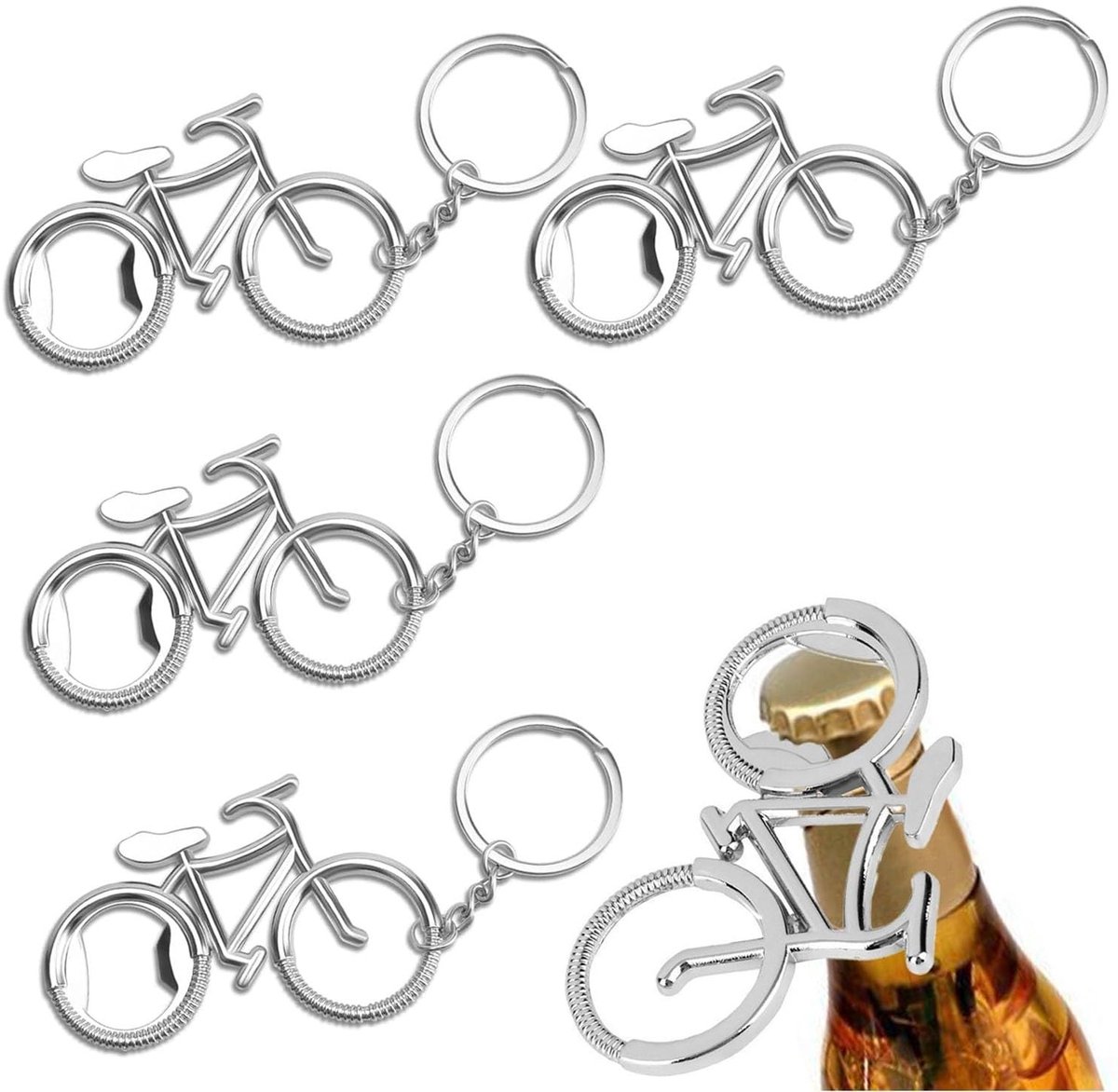 Dailygoods- Sleutelhanger Flesopener - Set van 4 - Duurzaam - Zinklegering - Compact - Fietsdesign - Perfect voor onderweg