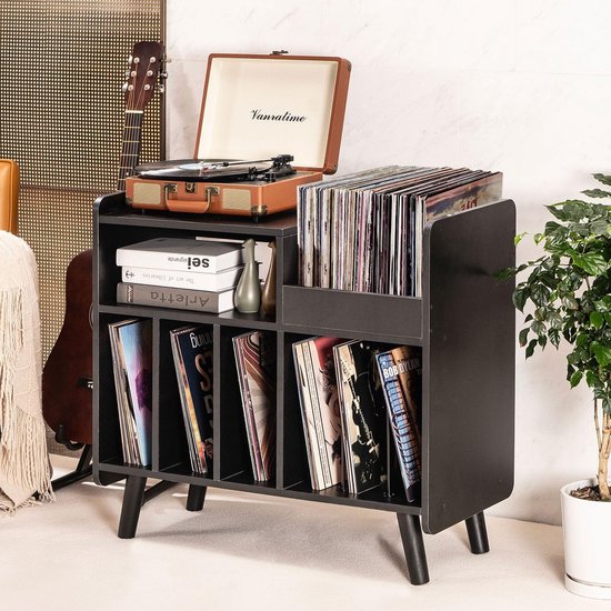 Platenspeler Tafel - Platenspeler Standaard - Vinyl Opbergkast voor 350+ Elpees - Retro Platenkast Mid-Century Modern - Vinyl Storage Meubel met Verstelbare Plank - Audiomeubel & Platenspeler Meubel - Platenhouder - Zwart — afbeelding 2