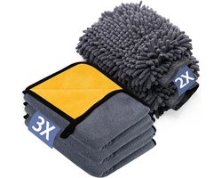 Auto Poets Set - Microvezel Doeken - Auto Onderhoud - Extra Absorberend - 5 Delig - Grijs