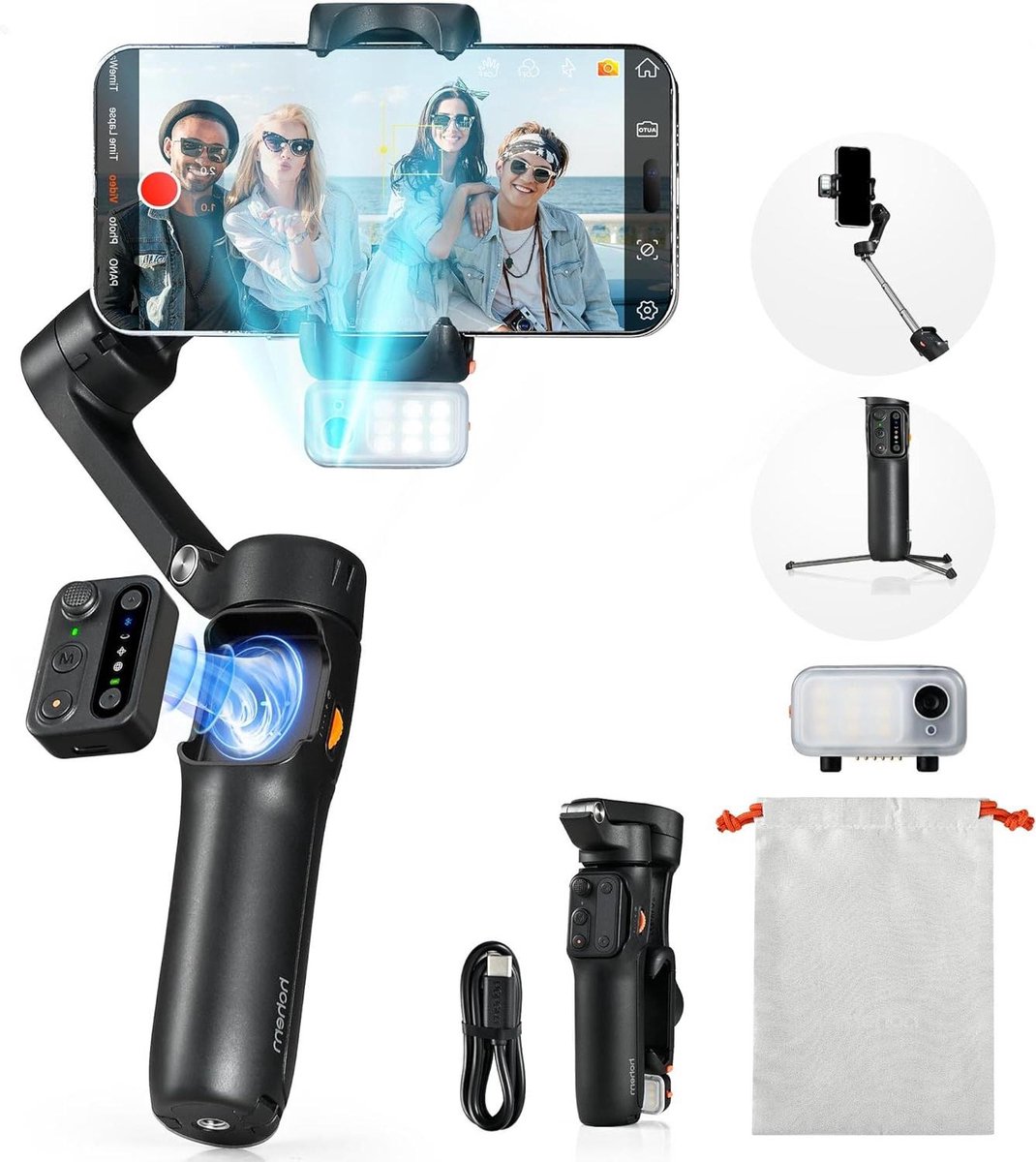 Smartphone Gimbal Stabilizer - 3-Axis Stabilisator - Dynamische Video's Maken - Magnetische AI Tracker - Opvouwbaar Ontwerp - Zwart