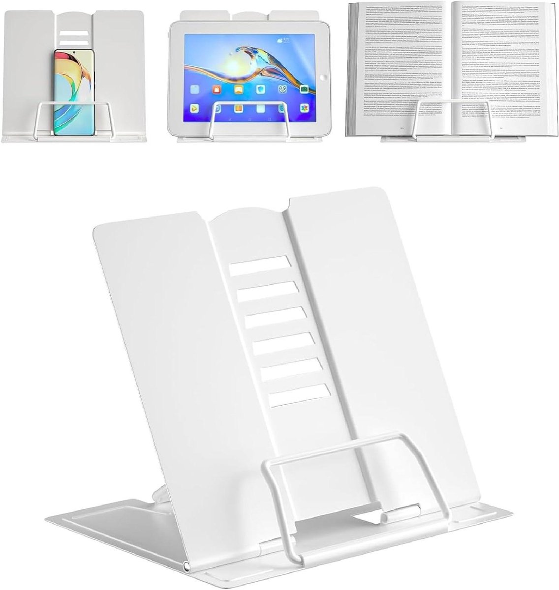 Metal Book Stand Foldable Multifunctional 6 Height Adjustable Metal Book Stand Table Stand for Books, Cooks, Recipes, iPad, Music Tablet