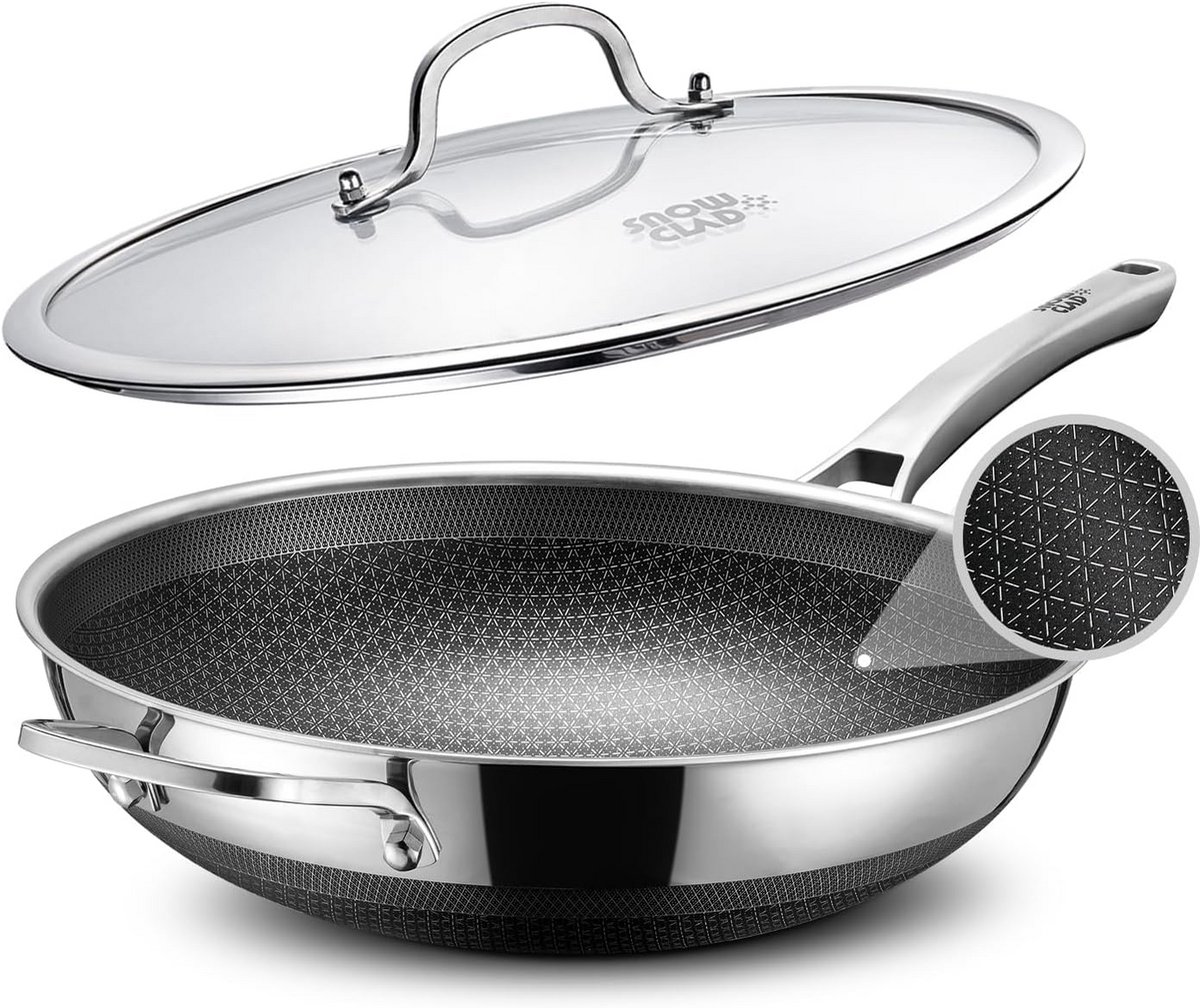 Wokpan met Deksel - Hybride pan - Snel koken - Honingraat anti-aanbak - 30 cm - Roestvrij staal
