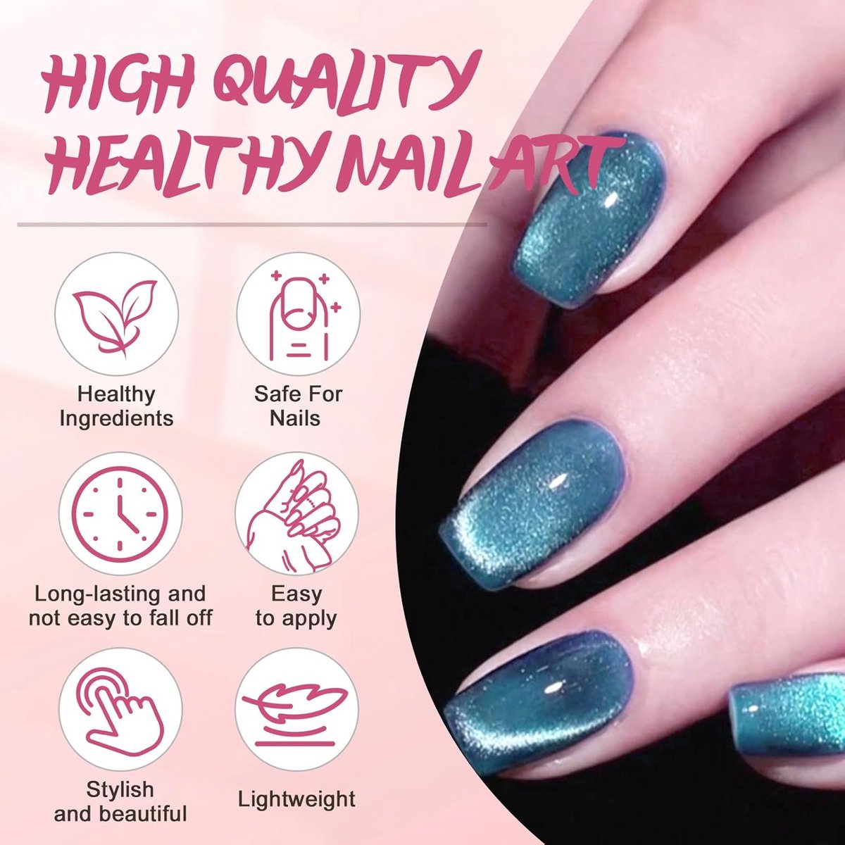 30 Pcs French False Nails Short Square, Blue Crystal Press-on Nails, Glitter Cat Eye Fake Nails with Glue Stickers, Cute Natural Acrylic Full Coverage Sticky Nails for — cadeau in Verzorging - foto 5