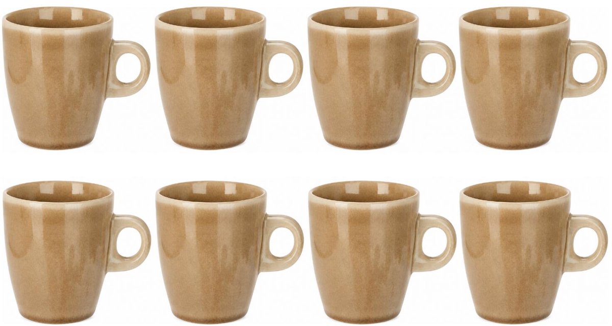 Siaki Koffiemok / theemok Faye - beige - set 8x - 220 ml - mokken - kerammiek - tas
