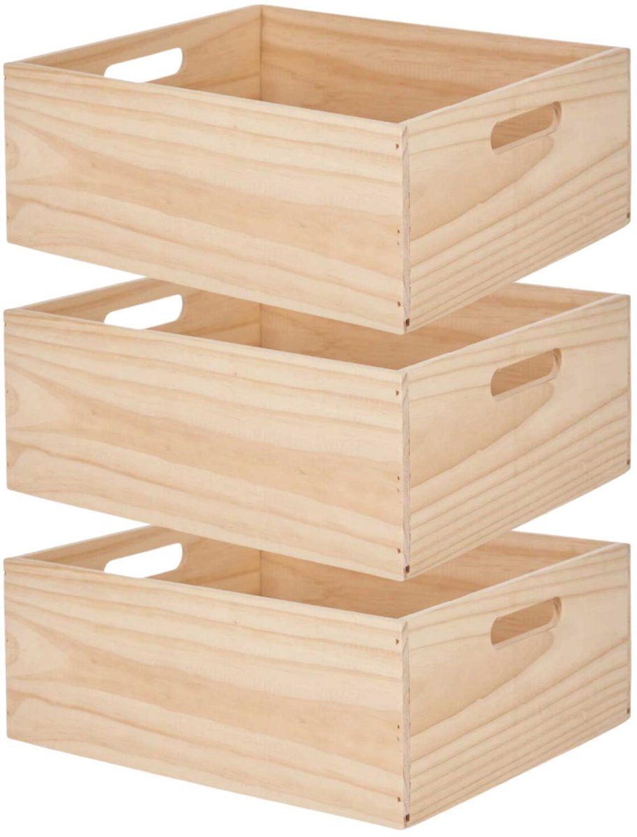 Giftdecor opbergkist Praag - 3x - 46 x 31 x 14 cm - hout - natuurlijke look