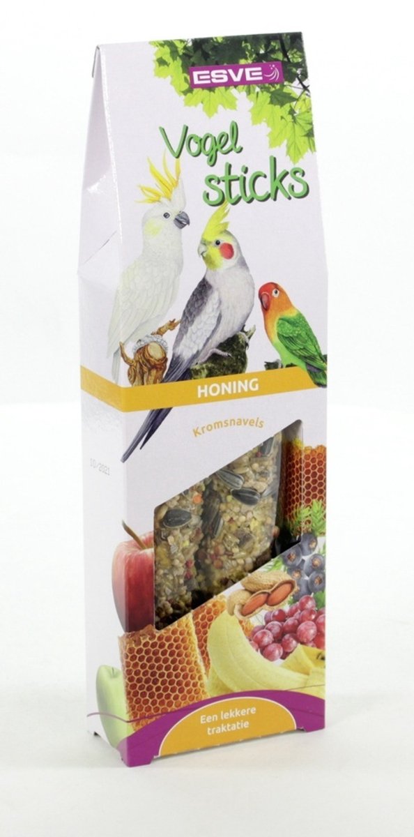 ESVE Vogelsticks voor agaporniden en grote parkieten | keuze fruit of honing | 2 stuks | ca. 150 g Honing