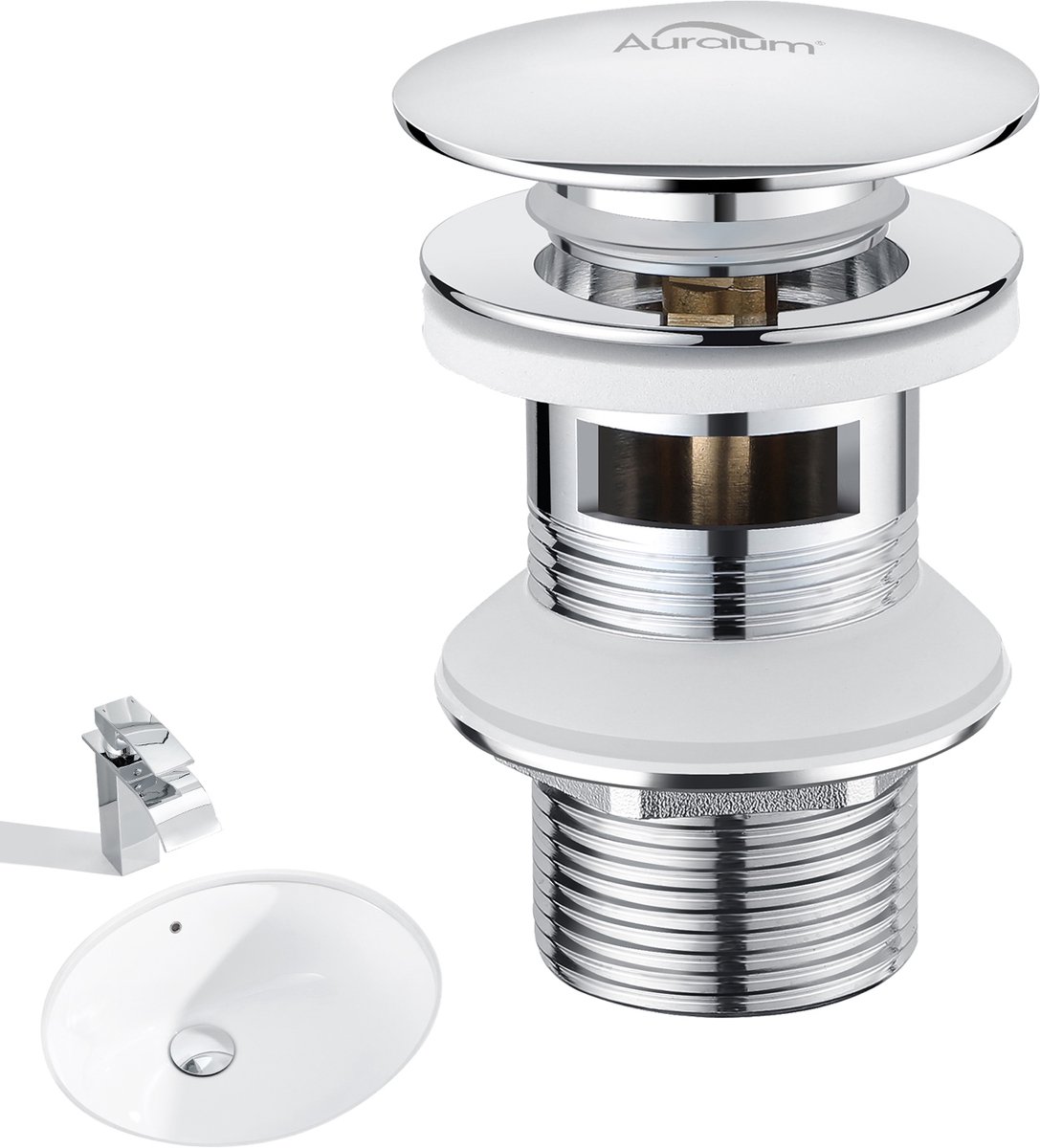 Auralum max Wastafel afvoerplug - Universele Afvoergarnituren met overloop - Pop-Up Ventiel met Filtermand - Chroom
