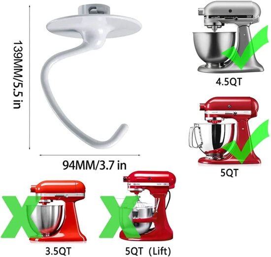 Mixer Accessoire - Keukenmachine Onderdeel - Gelijkmatig Mengen - Gebogen Schoepenontwerp - 10 x 10 x 10 cm - Wit Zilver — afbeelding 2