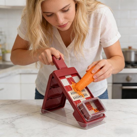 Groente Hakker - Keuken Gadget - Maaltijd Voorbereiding - 4-in-1 Functies - 30x12x6 cm - Rood van Groente — afbeelding 3