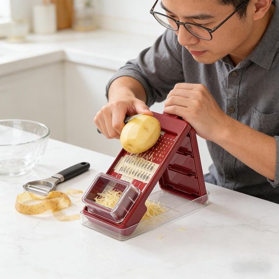 Groente Hakker - Keuken Gadget - Maaltijd Voorbereiding - 4-in-1 Functies - 30x12x6 cm - Rood van Groente — afbeelding 5