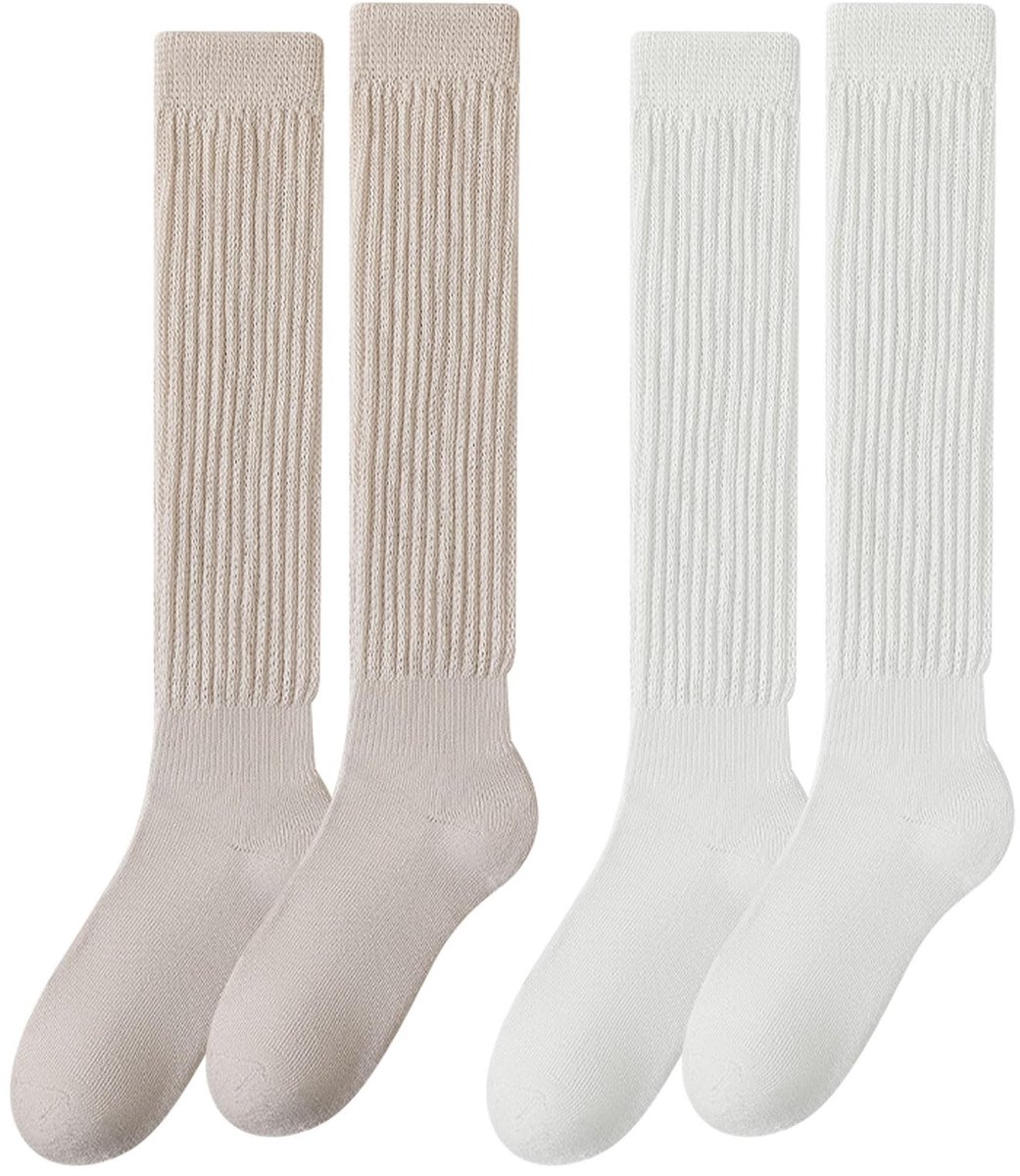 Dailygoods- Kniekousen Dames - Gebreide Slouch Sokken - Ademend Katoen - Casual Sokken - Extra Lange Sokken - Lichtgewicht en Rekbaar