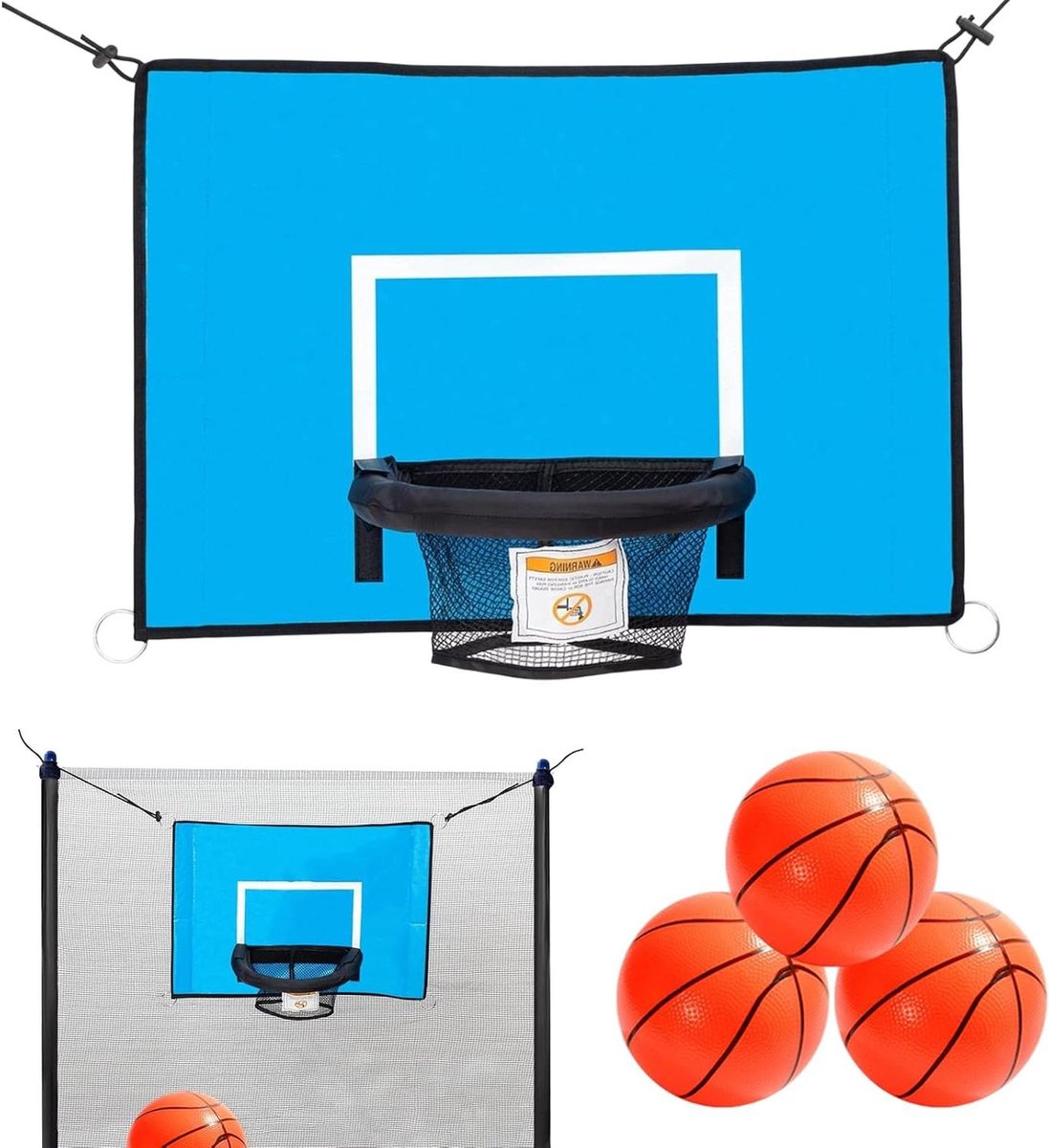 Trampoline Basketbalset - Achtertuin Spel - Buitenspelen - Verstelbare Ring - 45 x 3.5 cm - Blauw