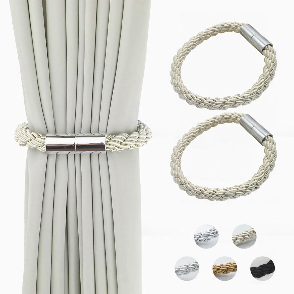 Dailygoods- Gordijn Tiebacks - Magnetische Gordijnhouders - Gordijnbinders - Geen perforatie - Sterke magnetische aantrekkingskracht - Polyester gordijnbanden