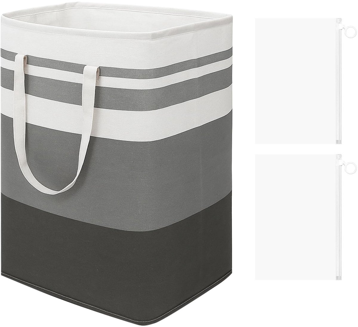 Dailygoods- Wasmand 75 liter - Opvouwbaar - 2 Opbergzakken met Ritssluiting - Waszak met Handvat - Grote Wasverzamelaar - Grijs/Wit