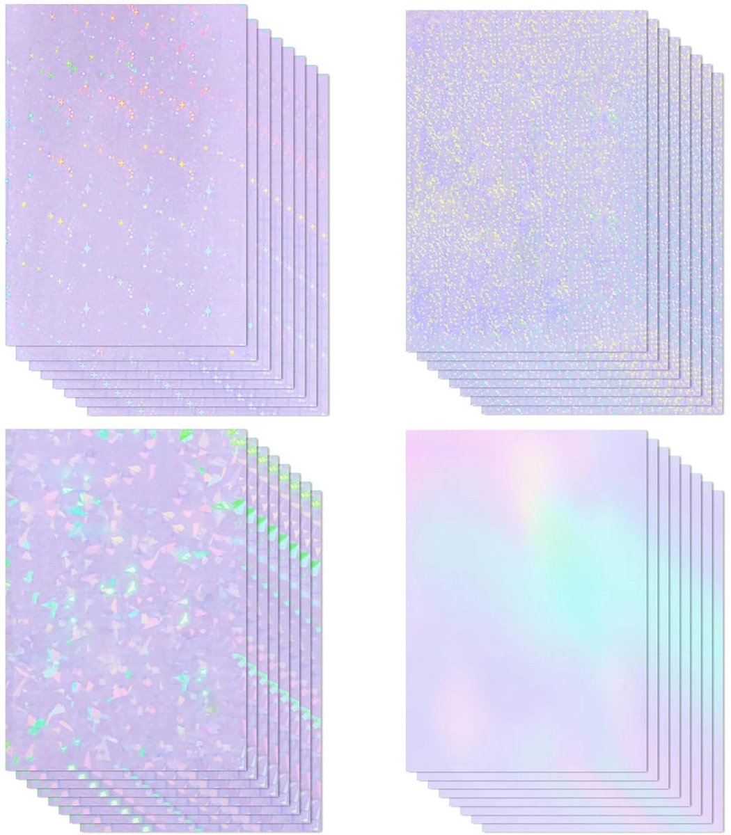 OLOEY 32 vellen transparante zelfklevende folie-210x297 mm-Holografische-iriserende folie-zelfklevende glitterfolie voor knutselwerk-ramen(A4)-Waterbestendig-4 ontwerpen
